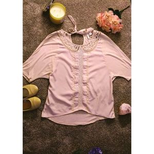 Blush Blouse with Foux Lace Peter Pan Collar